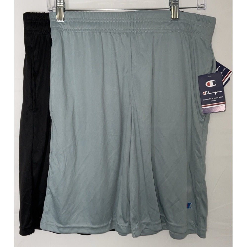 NWT Lot 2 Pairs Champion Youth Boy's Athletic Shorts Black & Gray Large (28"x8")